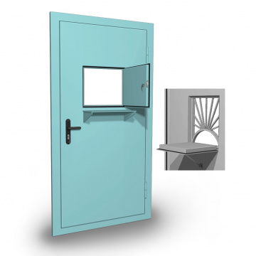 Дверь металлическая с раздаточным или кассовым окном